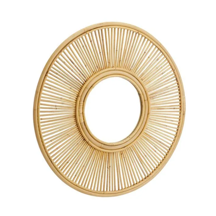 Miroir rond coloris bois en rotin - Ø 70 cm