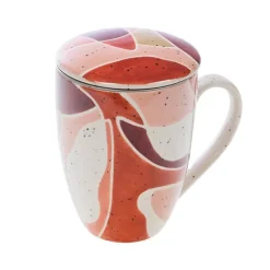 Mug avec filtre en grès coloré rouge et rose Elena - Ø 9 x H 13 cm