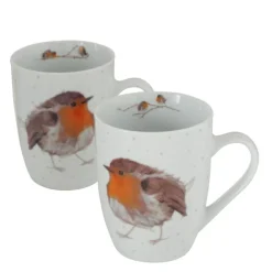 Mug blanc à motif rouge gorge en céramique Robin - Ø 8 x 11 cm