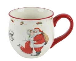 Mug blanc et rouge en céramique motif Père et Mère Noël - Ø 13 x 9,5 cm