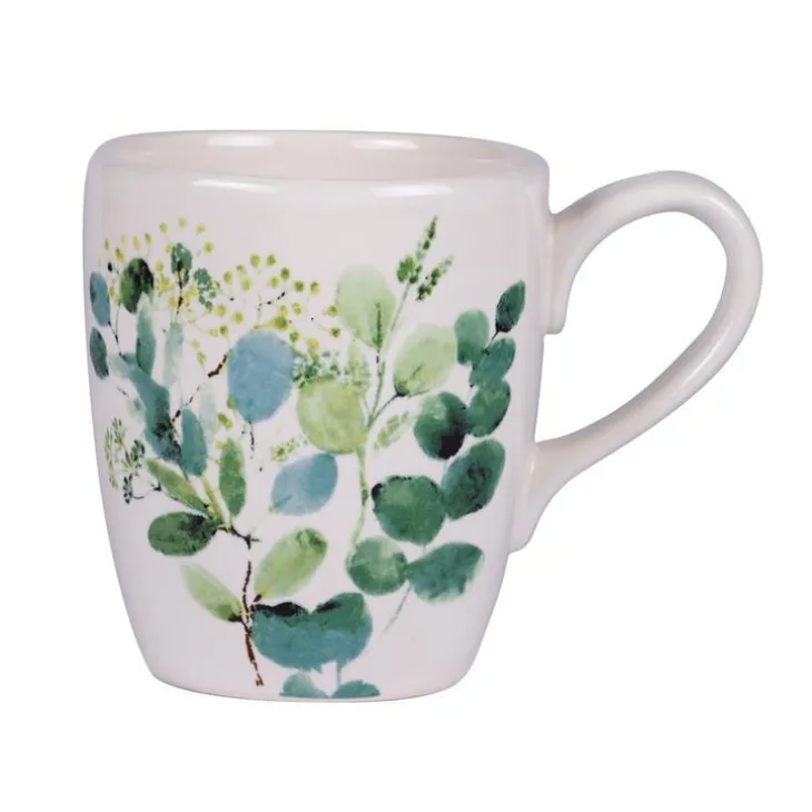Mug coloris vert en céramique motifs feuillages Natura - 38 cl