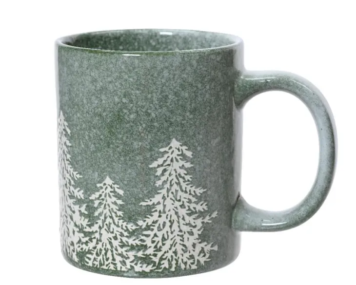 Mug décor sapin coloris vert en grès - 8 x 12 x 9,5 cm