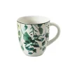 Mug en grès Oxalis coloris blanc motif floral vert - 32 cl