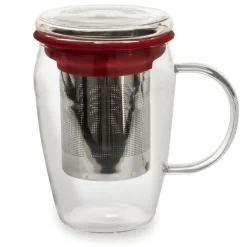 Mug infuseur en verre tisanière rouge 43 cl
