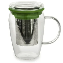 Mug infuseur en verre tisanière vert 43 cl