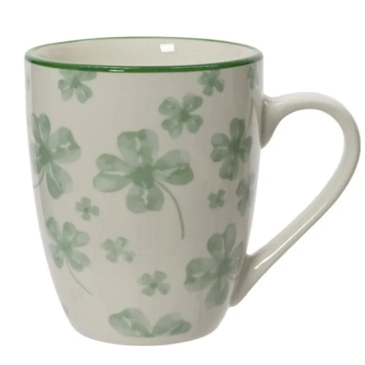 Mug trèfle coloris vert en porcelaine - 11,7 x 8,2 x 10 cm