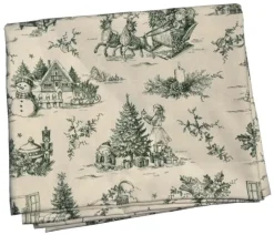 Nappe blanche à motifs vert en coton Vive-le-vent - 150 x 250 cm