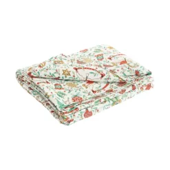 Nappe blanche en PE/coton motifs rouges et verts Guirlande - 150 x 150 cm