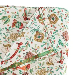 Nappe blanche en PE/coton motifs rouges et verts Guirlande - 150 x 300 cm
