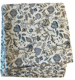 Nappe rectangulaire blanche à motifs bleus en PE/coton Boréal - 150 x 250 cm