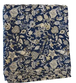 Nappe rectangulaire bleu Paon à motifs blancs en PE/coton Boréal - 150 x 250 cm