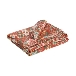 Nappe rouge en PE/coton à motifs roses, blancs et verts Poinsettia - 150 x 250 cm
