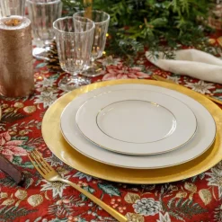 Nappe rouge en PE/coton à motifs roses, blancs et verts Poinsettia - 150 x 250 cm