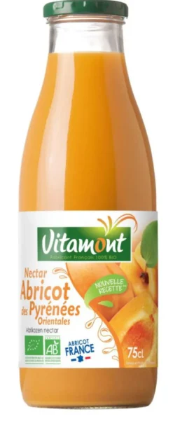 Nectar abricot des Pyrénées Orientales Bio en bouteille de verre Vitamont - 75 cl