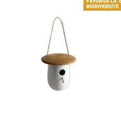 Nichoir thyni en bois et céramique blanc Ø 18 x H 13,8 cm