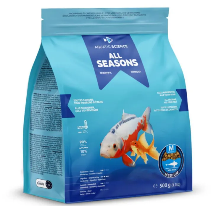 Nourriture annuelle pour poisson d'étang de minimum 15 cm de long Aquatic Science All Seasons - Taille M sac de 0,5 kg