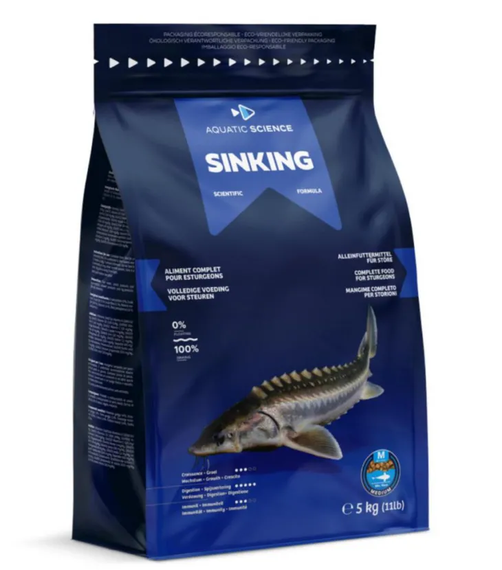 Nourriture complète pour esturgeons de minimum 15 cm de long Aquatic Science Sinking - Taille M sac de 5 kg
