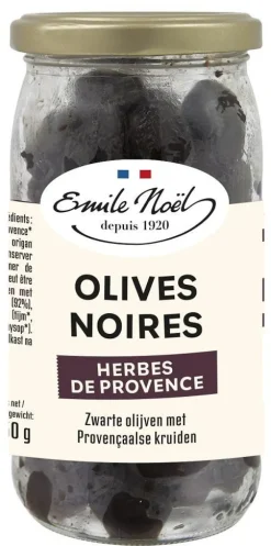 Olives noires aux herbes de Provence bio en bocal de 230 g