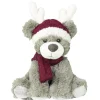 Ours brun en peluche avec bonnet de renne et écharpe rouges - 25 cm