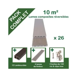 Pack complet de lattes en composite beige pour terrasse Green Outside - 10 m²