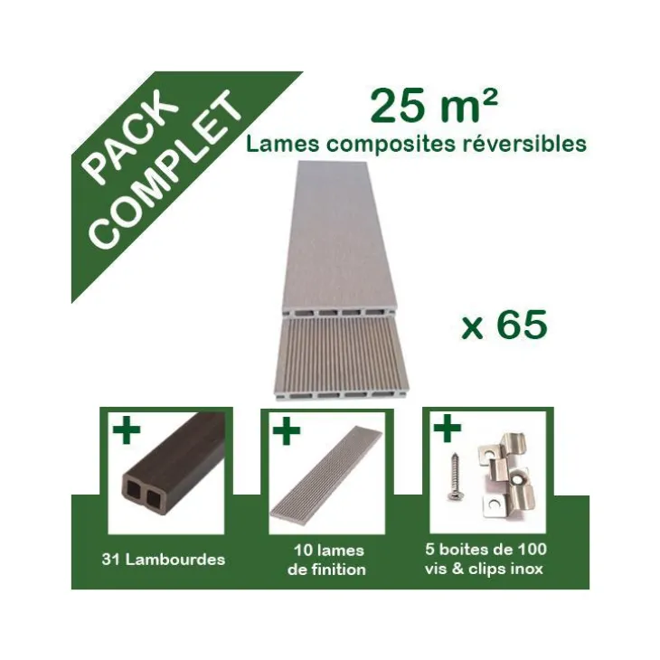 Pack complet de lattes en composite beige pour terrasse Green Outside - 25m²