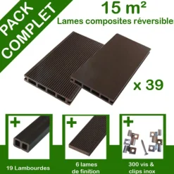 Pack complet terrasse composite chocolat 15 m2