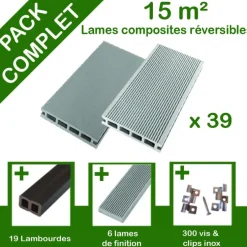 Pack complet terrasse composite gris 15 m2