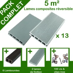 Pack complet terrasse composite gris 5 m2