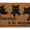Paillasson 3 chats bienvenue coloris noir en coton - 50 x 70 cm