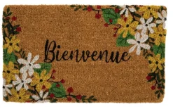 Paillasson Bienvenue fleuri coloris multicolore en fibre de coco - 40 x 72 cm