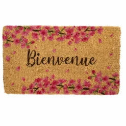 Paillasson Bienvenue fleurs de cerisier coloris multicolore - 40 x 72 cm