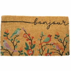 Paillasson bonjour oiseaux sur fleurs coloris multicolore - 40 x 72 cm