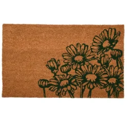 Paillasson coco marron motif fleurs vertes 75x45x1,7 cm