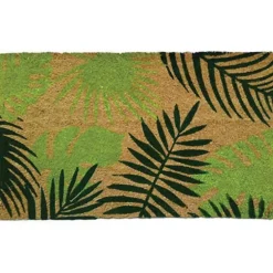 Paillasson coco motif feuilles tropicales vert 75x45x1,7 cm
