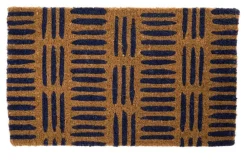 Paillasson petites lignes coloris bleu en fibre de coco - 40 x 72 cm