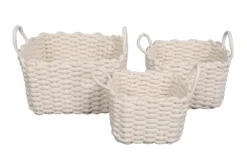 Panier carré tricoté avec poignées coloris blanc en polyester - 30 x 30 x 19 cm