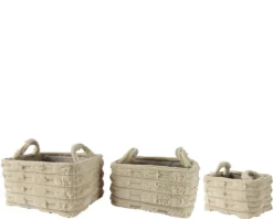 Panier rectangulaire en polyester brun clair avec poignées - 35 x 25 x 20 cm