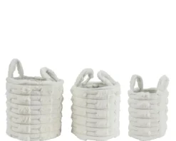 Panier rond en polyester blanc cassé avec poignées - Ø 30 x 30 cm