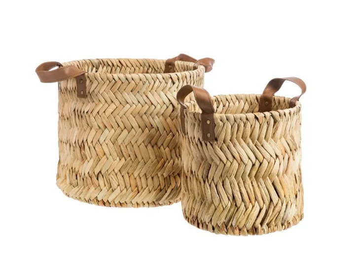 Panière décor zig zag zvec anses coloris beige en jacinthe d'eau - 25 x 25 x 25 cm