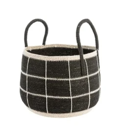 Panière de rangement ronde à carreaux coloris multicolore en osier - 30 x 30 x 35 cm