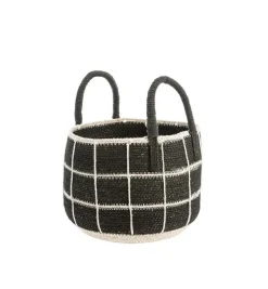 Panière de rangement ronde à carreaux coloris multicolore en osier - 24 x 24 x 28 cm