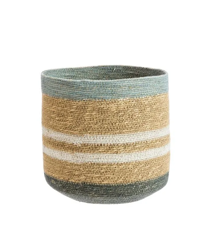 Panière lignes coloris bleu en osier - 25 x 25 x 25 cm