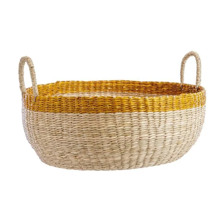 Panière ovale coloris jaune en osier - Ø 46 cm