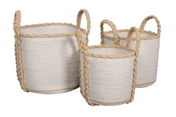 Panière poignées tressées coloris blanc en polyester - Ø 35 cm