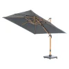 Parasol déporté Heat transfert effet teck en aluminium et polyester coloris anthracite chiné - 3 x 3 m