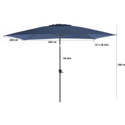 Parasol gris et bleu à manivelle inclinable Proloisirs - 3 x 2 m