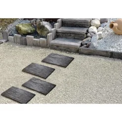 Pas de cheminement rectangle en béton coulé ton ardoise aspect schiste Hairie Grandon - 40 x 29 cm