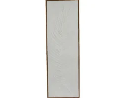 Peinture sur toile en relief motif feuille blanche avec cadre - 30 x 90 cm