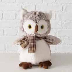 Peluche hibou Daximo coloris beige en polyester - 22 x 16 x 7,5 cm