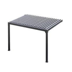 Pergola bioclimatique adossée motorisée noir sable avec lames blanches Green Outside Actual - 4 x 3 m